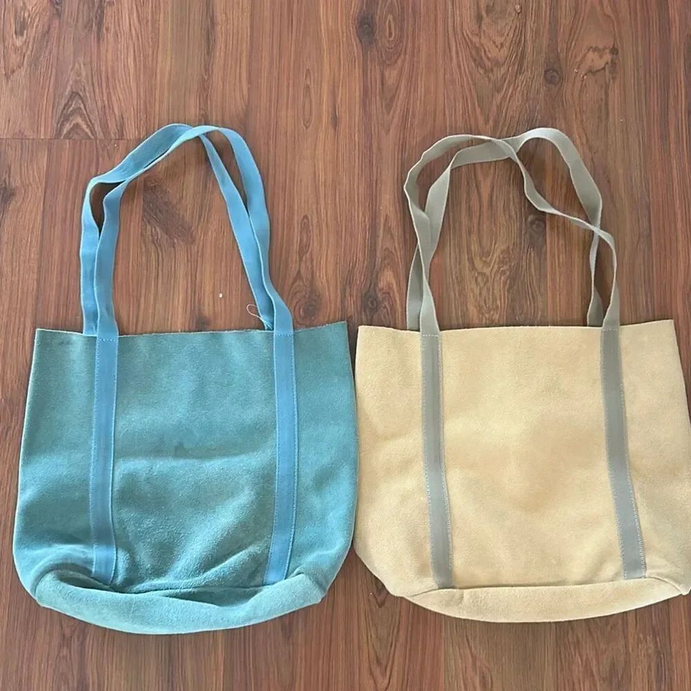 2 small genuine suede adorable tote bags turquoise yellow gold